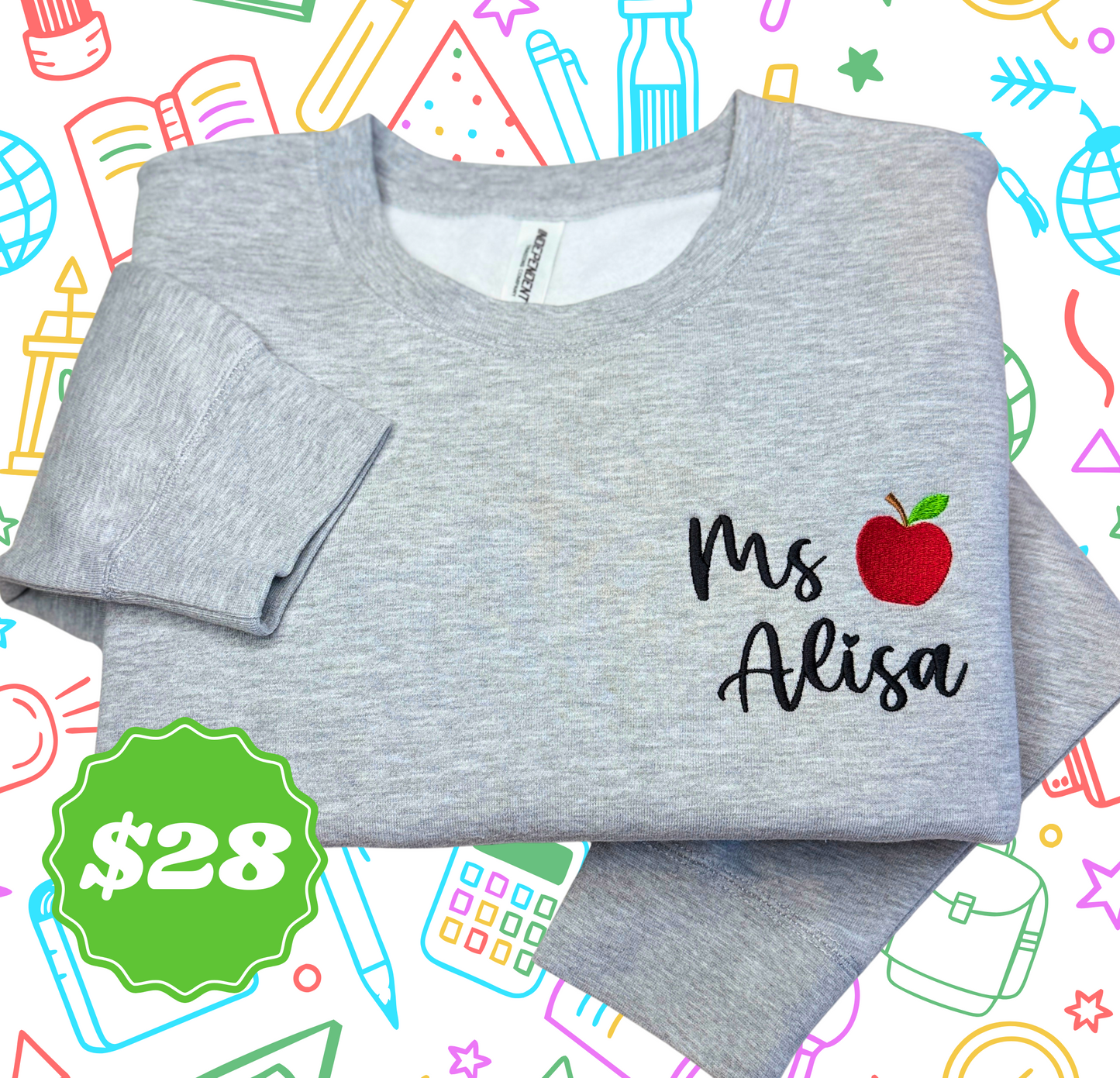 Embroidered Teacher Crewneck